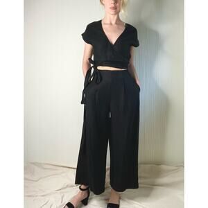 WILFRED Brax Linen Blend Black Wrap Cutout Jumpsuit US 4